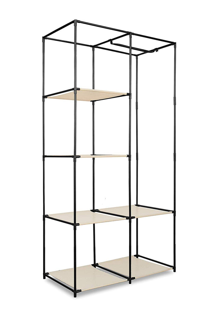 Freestanding Closet Organizer with 6 Shelves and Hanging BarWhite