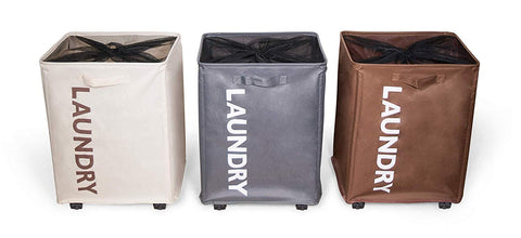 Laundry Hamper with Lockable Wheels, and Mesh Drawstring Closure